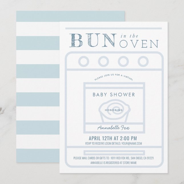 Invitation Bun dans le Baby shower virtuel du garçon au four  (Devant / Derrière)