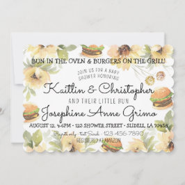 Invitation Bun dans le four et burgers sur le grill
