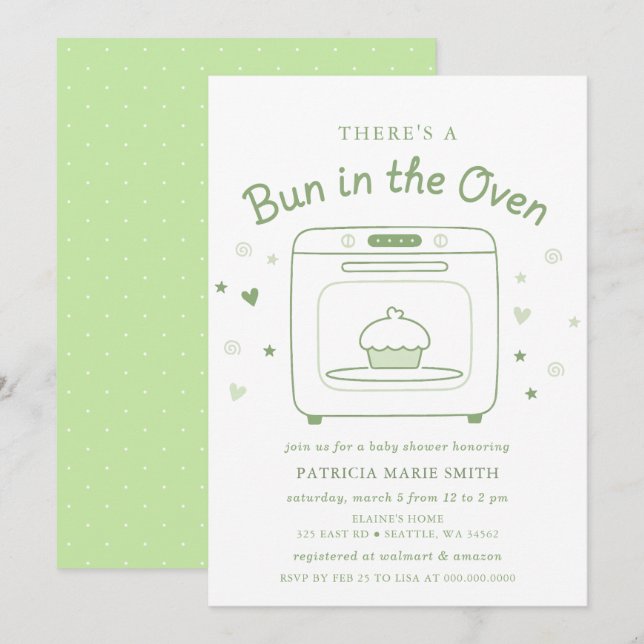 Invitation Bun In The Oven Gender Neutral Baby Shower (Devant / Derrière)