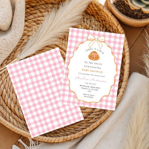 Invitation Bun In The Oven Gingham Brun  Baby Shower 