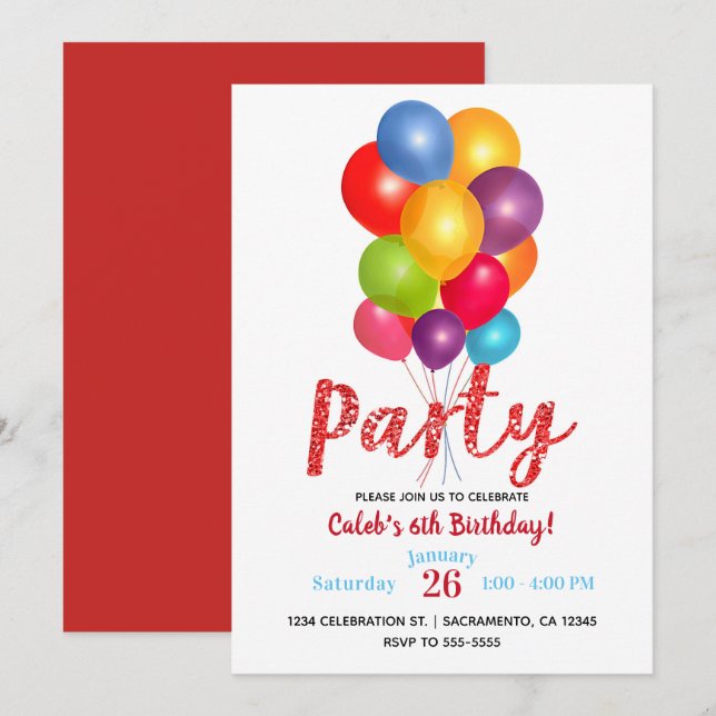 Invitation Bund de ballons Anniversaire Parties scintillant r (Devant / Derrière)