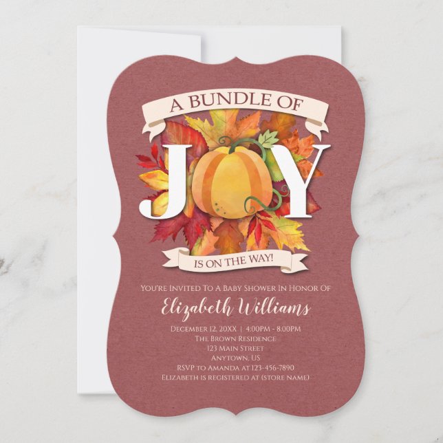 Invitation Bundle De Joy Fall Laisse Baby shower Citrouille (Devant)