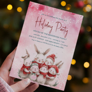 Invitation Bunnies Avec Écharpe Rouge Rose Fête Invitat