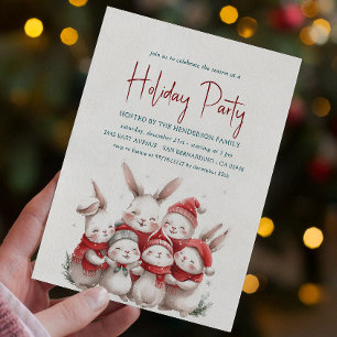 Invitation Bunnies Avec Écharpe Rouge White Fête