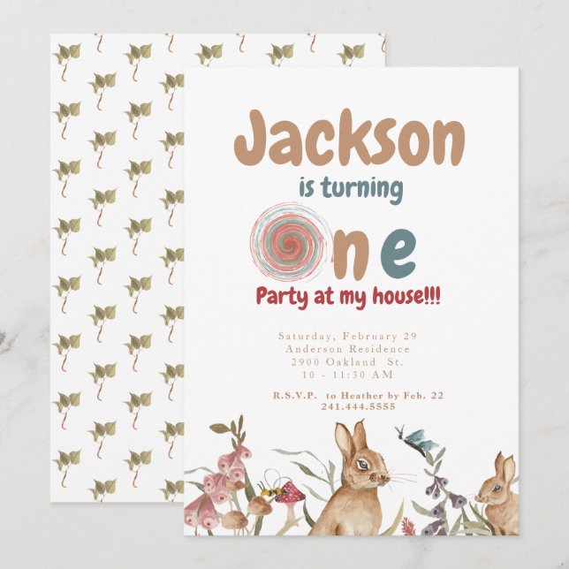 Invitation Bunnies Baby 1er anniversaire fête II (Devant / Derrière)