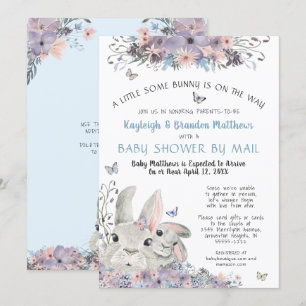 Invitation Bunnies Bois Baby shower Floral Bleu Par Courrier