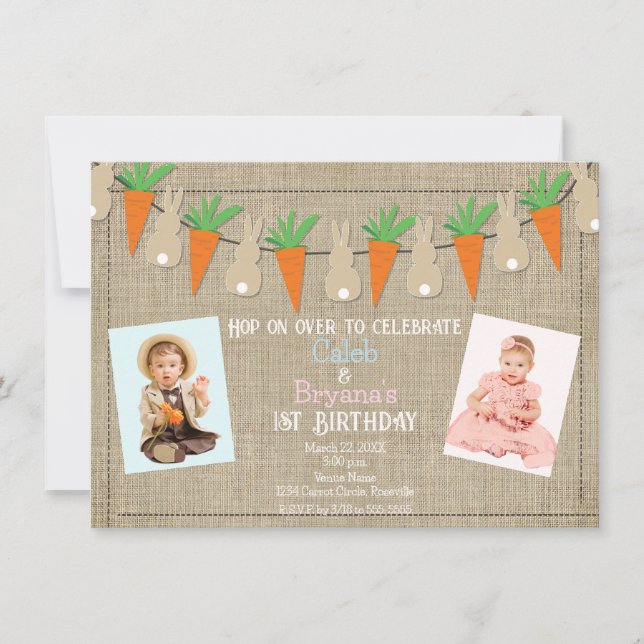 Invitation Bunnies & Carottes Pâques Anniversaire Photo (Devant)