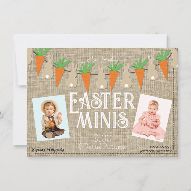 Invitation Bunnies & Carottes Pâques Minis Photographie Circu (Devant)