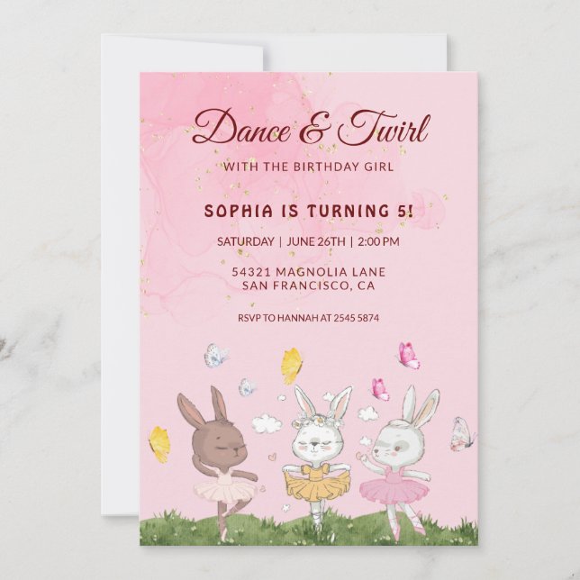 Invitation Bunnies Dance et Twirl Anniversaire (Devant)