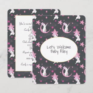 Invitation Bunnies et étoiles d'or sur Grey