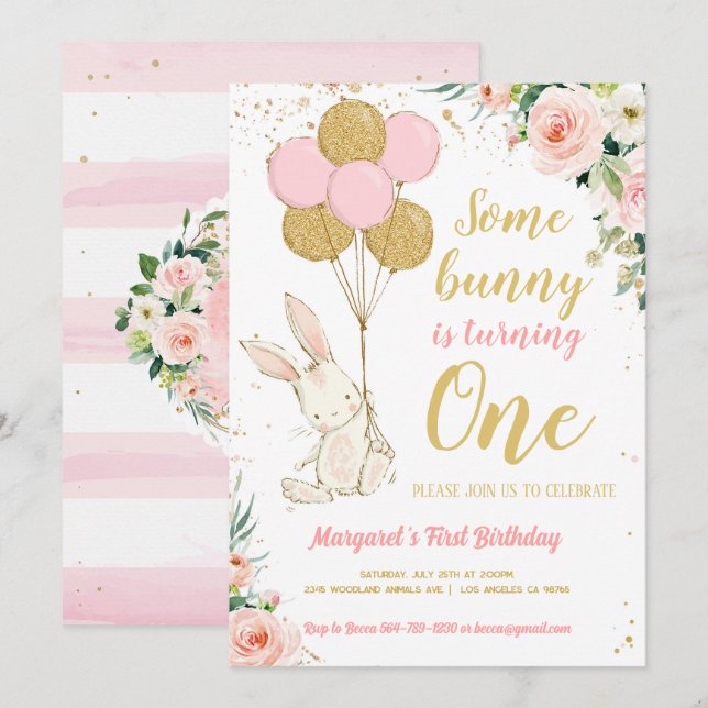 Invitation Bunny 1er anniversaire (Devant / Derrière)