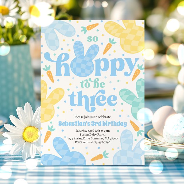 Invitation Bunny 3e anniversaire fête Printemps garçon Bunny  (Créateur téléchargé)