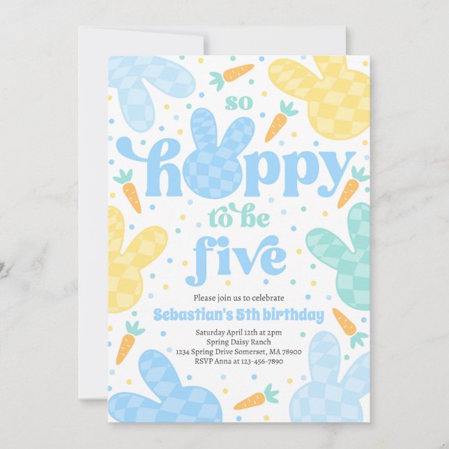 Invitation Bunny 5e Anniversaire Fête Printemps Garçon Bunny  (Devant)