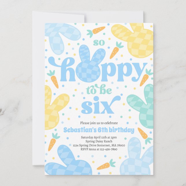 Invitation Bunny 6e Anniversaire Fête Printemps Garçon Bunny  (Devant)