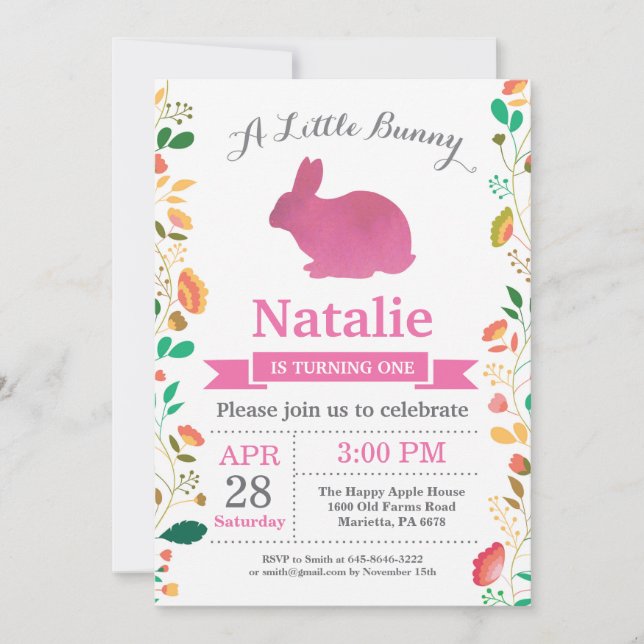 Invitation Bunny Anniversaire Fille de Pâques Oeuf 1er Annive (Devant)