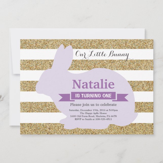 Invitation Bunny Anniversaire Fille de Pâques Oeuf 1er Annive (Devant)