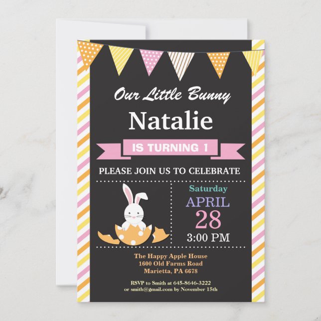 Invitation Bunny Anniversaire Fille Oeuf de Pâques Anniversai (Devant)