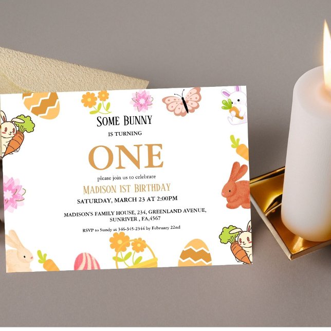 Invitation Bunny Anniversaire Oeuf de Pâques 1er premier anni (Créateur téléchargé)