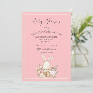 Invitation Bunny Aquarelle Floral rose fille Baby shower