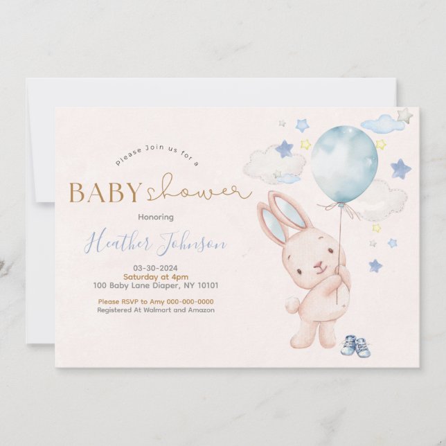 Invitation Bunny Baby shower garçon (Devant)