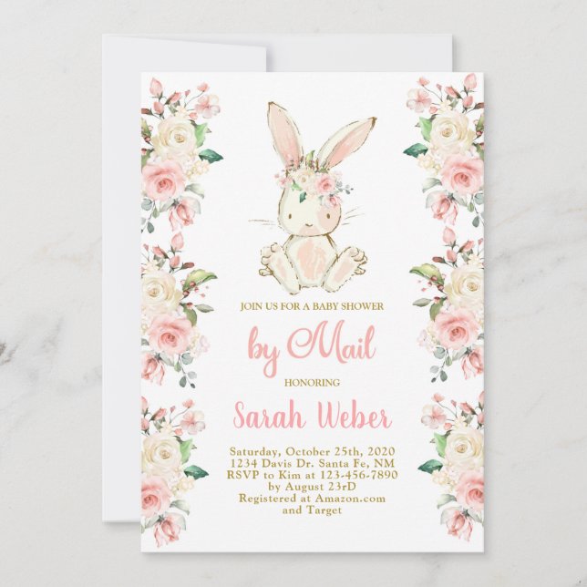 Invitation Bunny baby shower par mail girl (Devant)