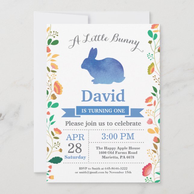 Invitation Bunny Birthday Boy Easter Egg 1er Anniversaire (Devant)