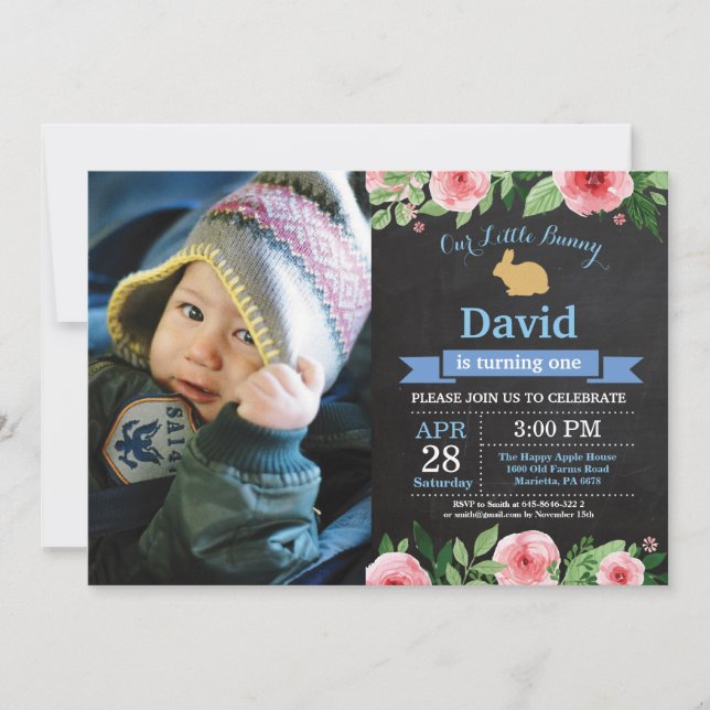 Invitation Bunny Birthday Boy Easter Egg 1er Anniversaire (Devant)