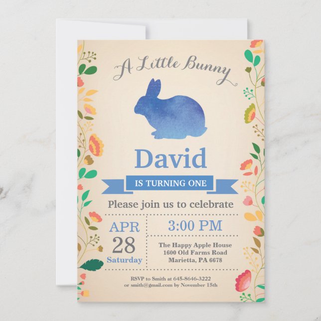 Invitation Bunny Birthday Boy Easter Egg 1er Anniversaire (Devant)