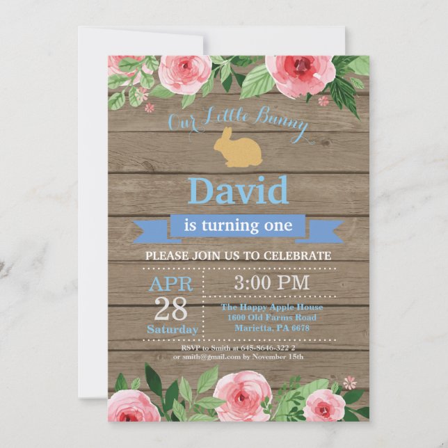 Invitation Bunny Birthday Boy Easter Egg 1er Anniversaire (Devant)