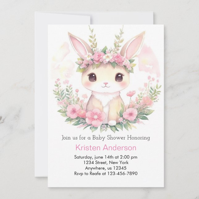 Invitation Bunny Blossom Bash Bunny Fille Baby shower (Devant)