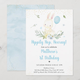 Invitation Bunny Blue Boy Verdure Anniversaire