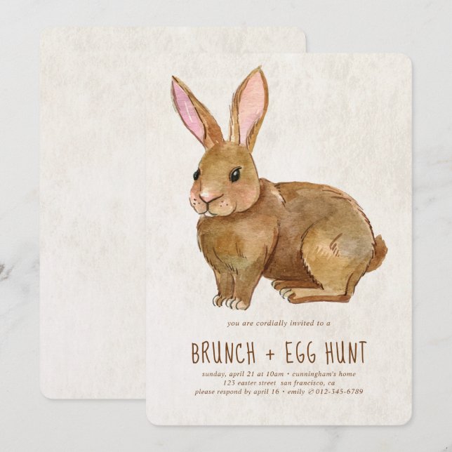 Invitation Bunny de Pâques| Brunch et chasse aux oeufs (Devant / Derrière)