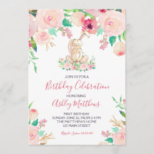 Invitation Bunny de Pâques Premier anniversaire, un petit lap