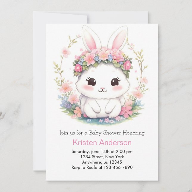 Invitation Bunny Delights Girl Baby shower (Devant)
