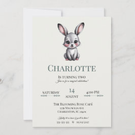 Invitation Bunny doux Neutral Minimaliste Bois Anniversaire