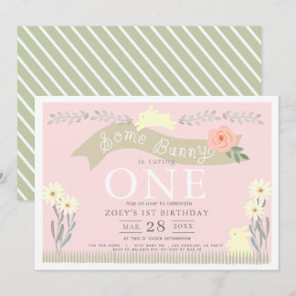 Invitation Bunny Pastel Pink GIrl 1er anniversaire