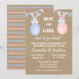 Invitation Bunny Révèle le genre de Pâques Baby shower garçon