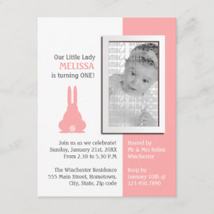 Invitation Bunny rose photo Anniversaire