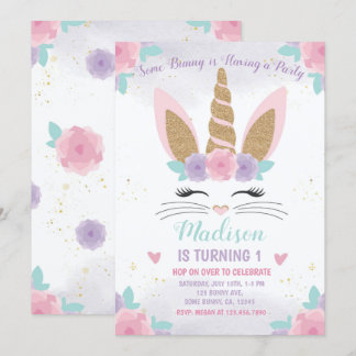 Invitation Bunny Unicorn Anniversaire Invitation, Bunny Anniv