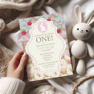 Invitation Bunny Victorian Floral Shabby Chic Party