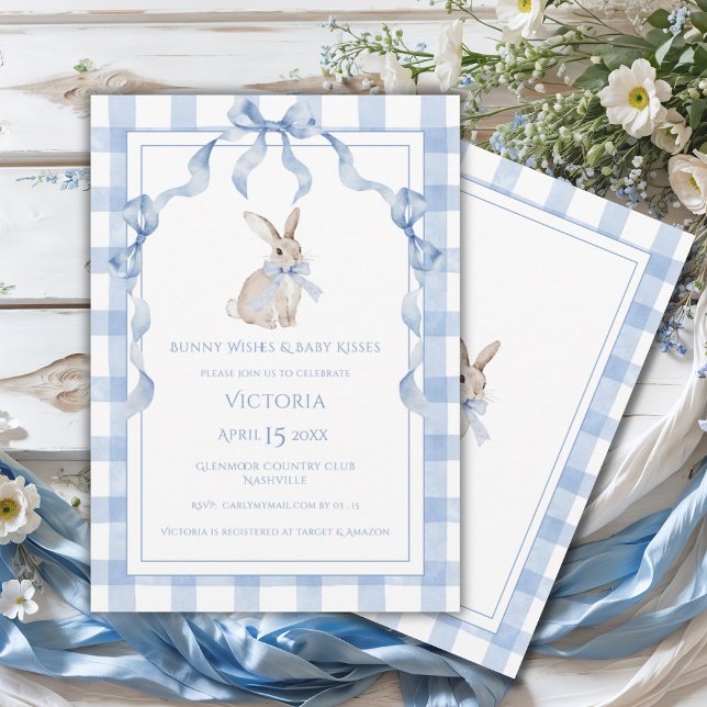 Invitation Bunny Wishes & Baby Kisses Blue Baby Shower (Créateur téléchargé)