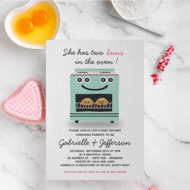 Invitation Buns verts et roses dans le Baby shower Four Twins (Créateur téléchargé)