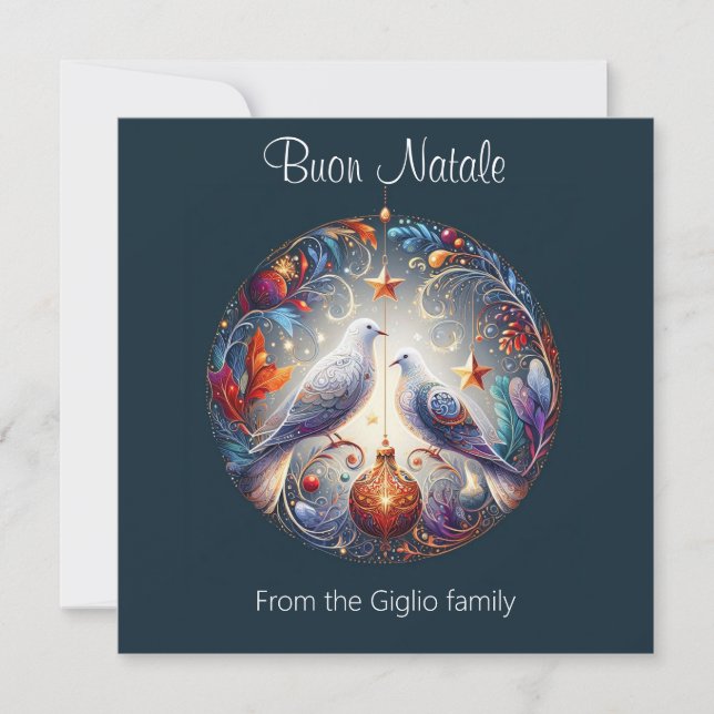 Invitation Buon Natale 2 colombes fête de Noël italienne (Devant)