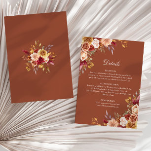 Invitation Burange Orange Terracotta Floral Détails du Mariag