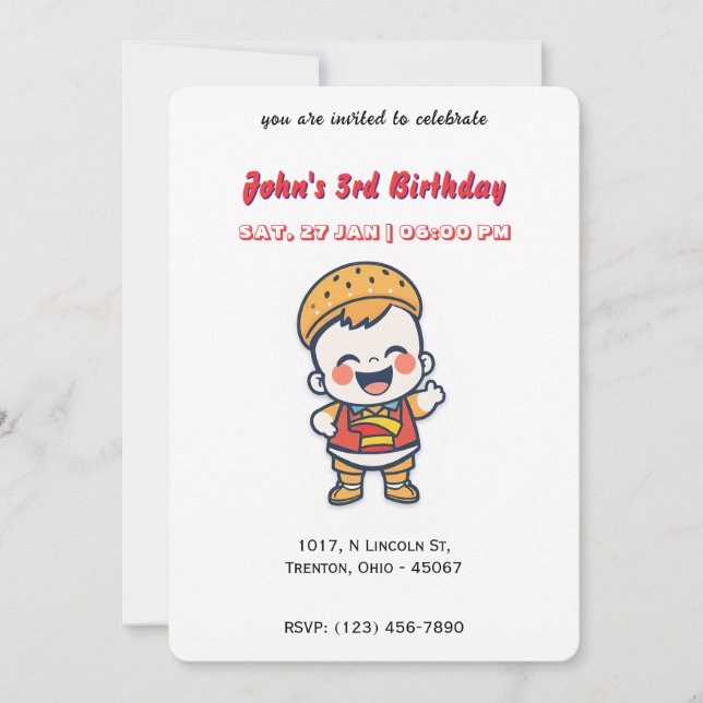 Invitation Burger Baby Personnalisé Anniversaire (Devant)