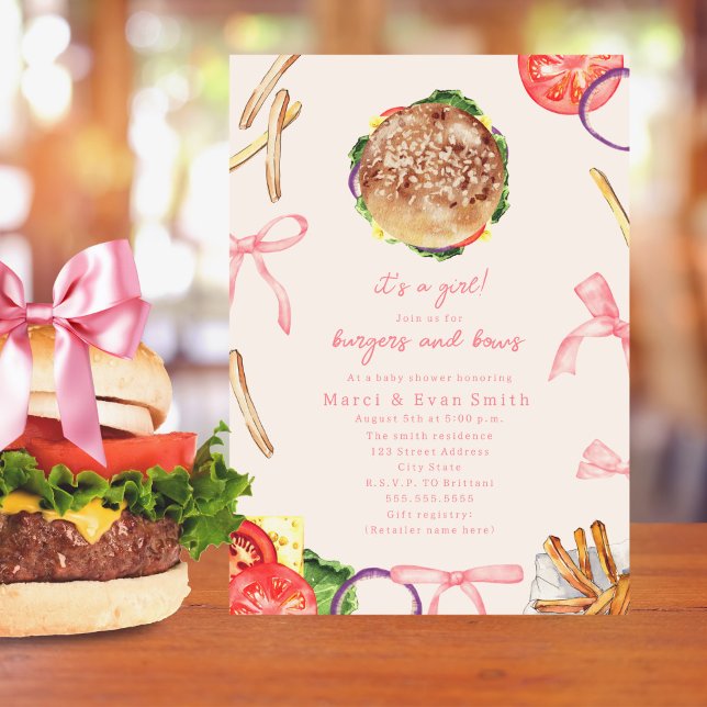 Invitation Burger & Bows Hamburger BBQ Baby shower cuisine (Créateur téléchargé)