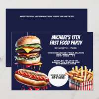 Burger frites hotdog fast food party bleu