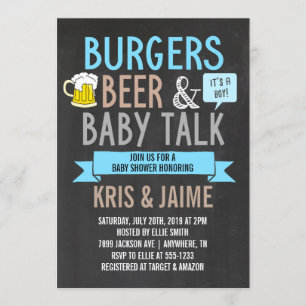 Invitation Burgers Beer & Baby Talk Baby shower garçon