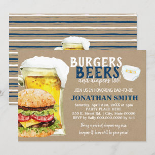 Invitation Burgers, bières et couches aussi futur papa à arro