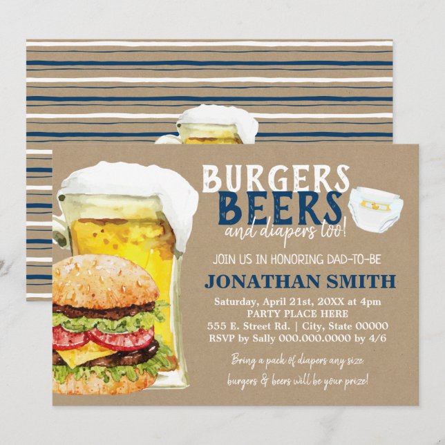 Invitation Burgers, Bières et couches aussi papa à être sous  (Devant / Derrière)